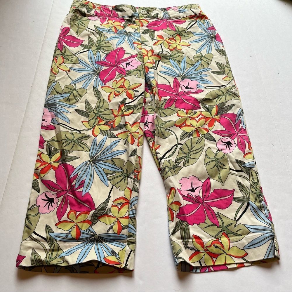 White Stag Women's Stretch Capris Tan/Pink Multi Floral Size 10Average